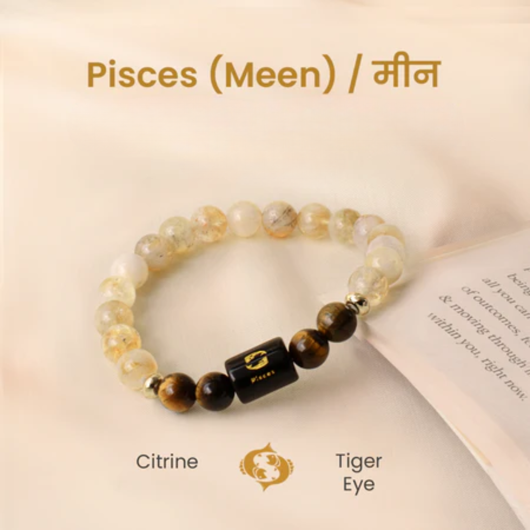 Pisces (मीन राशि) Zodiac Citrine & Tiger Eye Bracelet