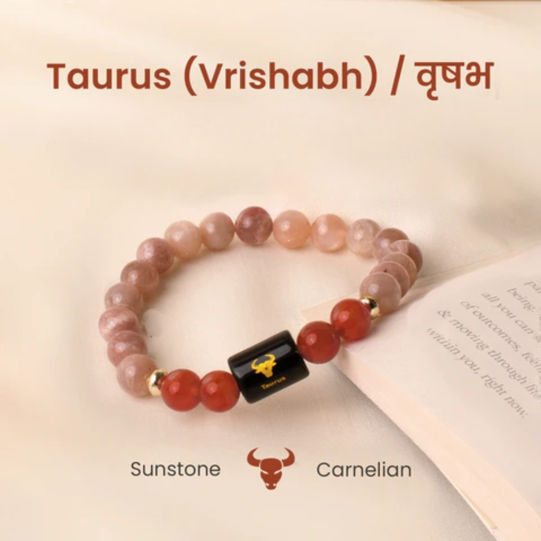 Taurus (वृषभ राशि) Zodiac Sunstone & Carnelian Bracelet