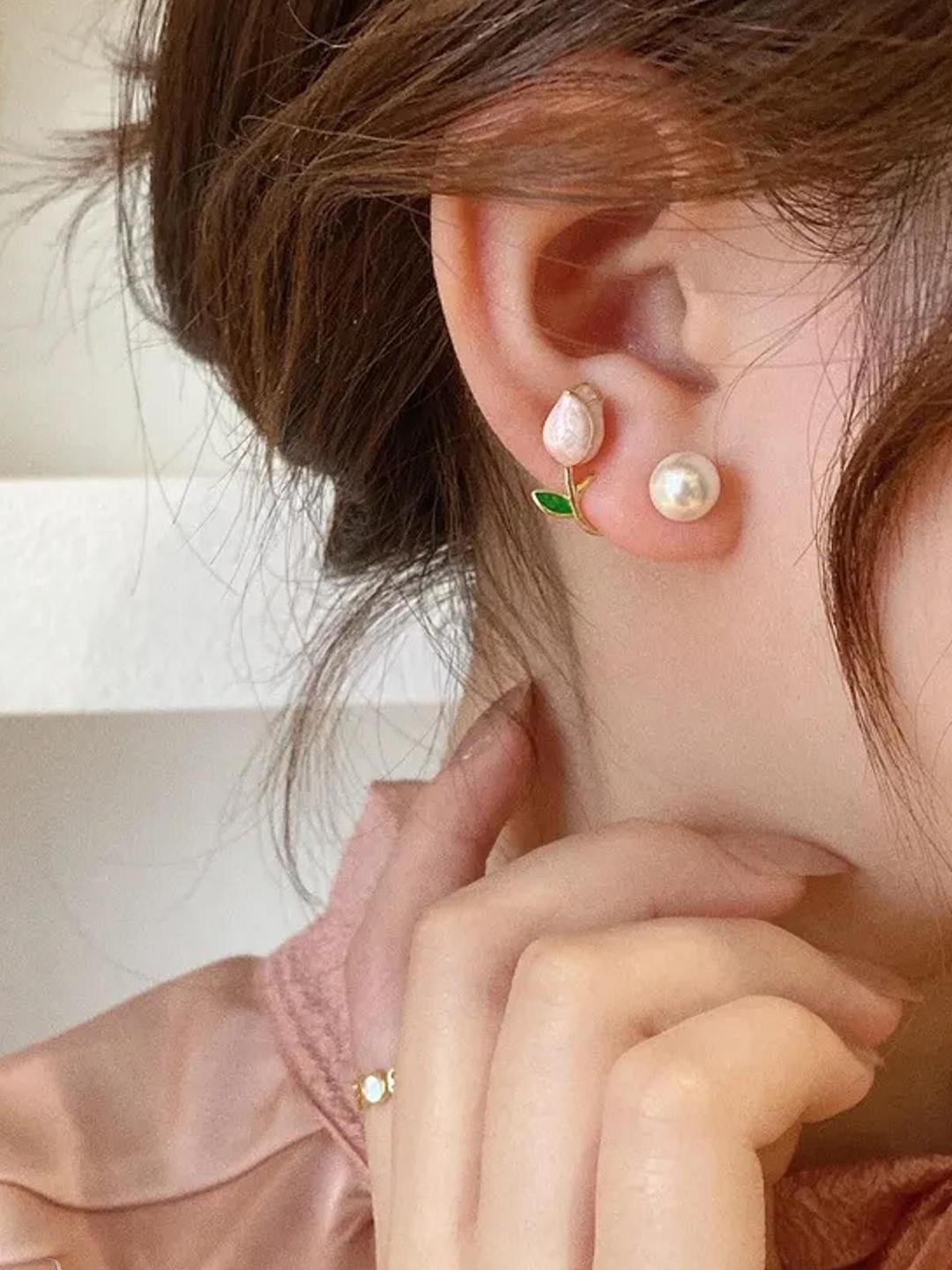 Tulip Earrings for Women Pearl ear
