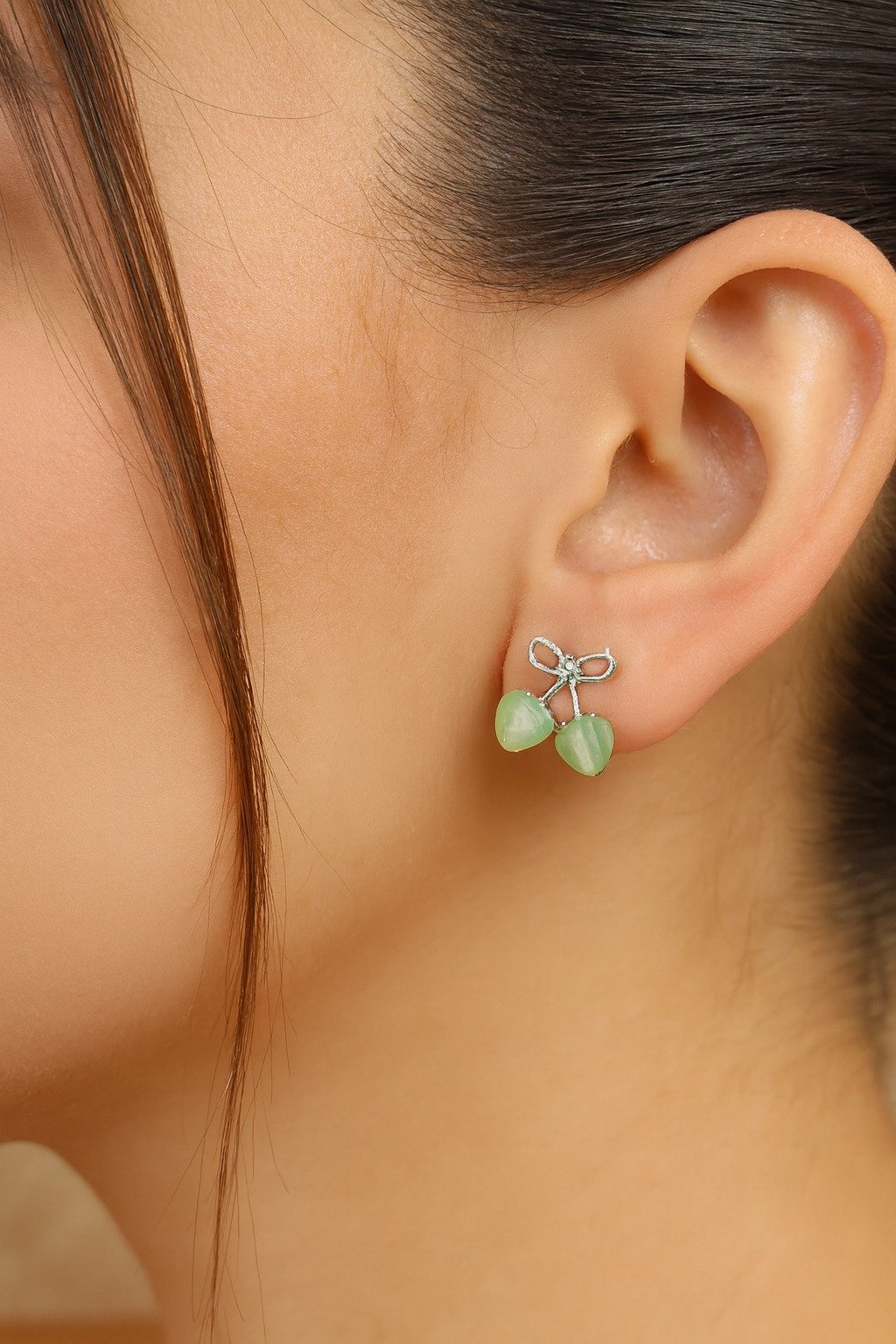 Green jade Heart Shape Earrings Studs
