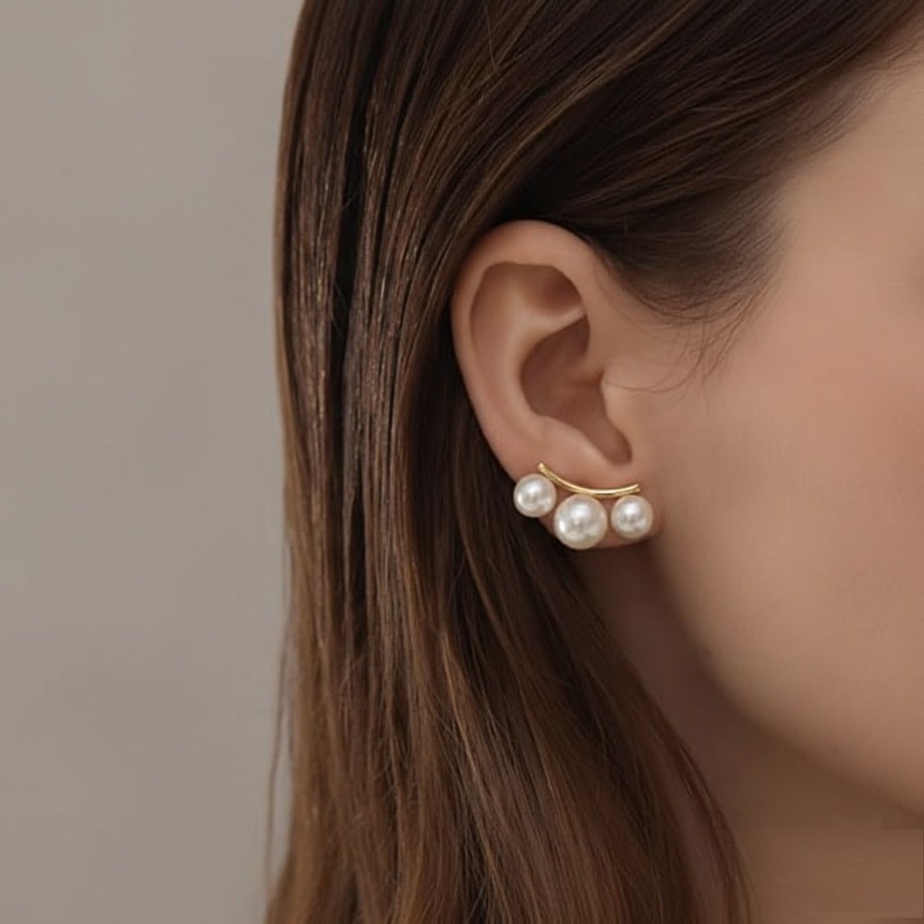 Pearl Ear Jacket Earrings, Gold-Tone, Crystal Teardrop Stud